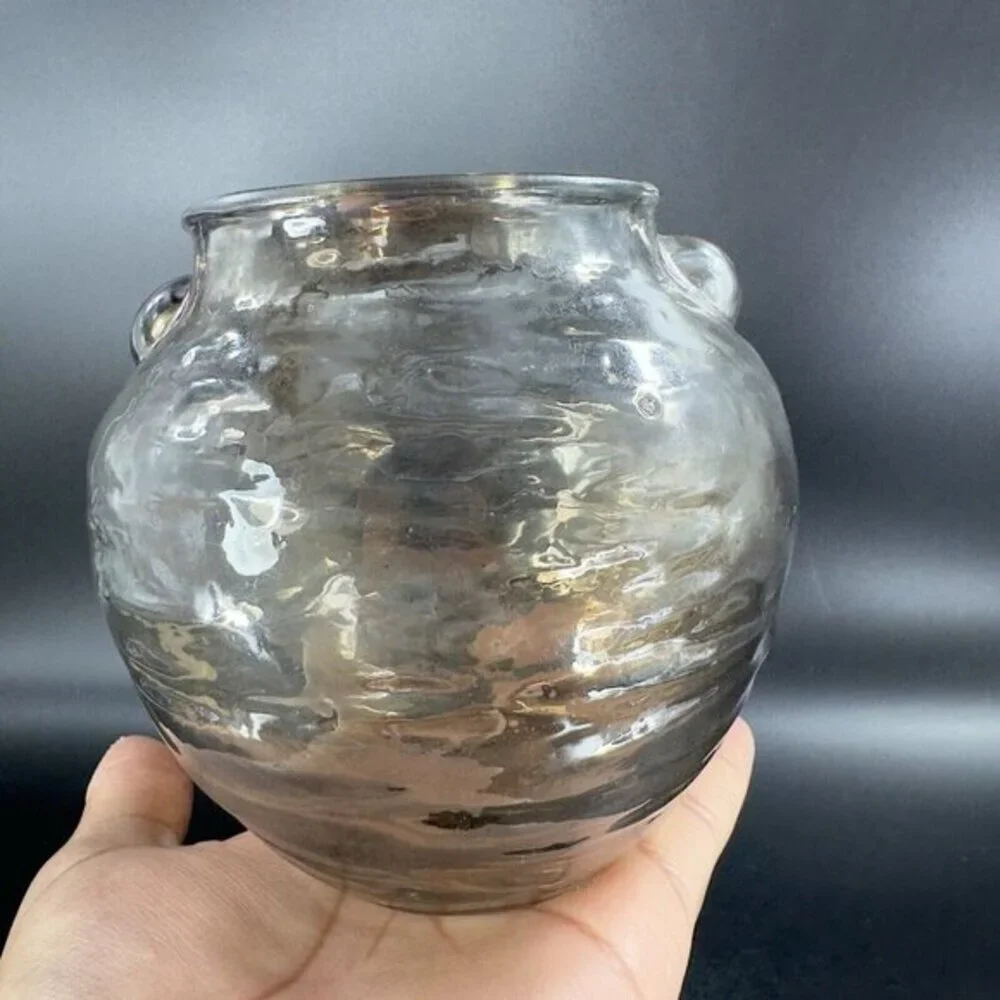 Anthropologie Capricio Art Glass‎ Round Bottom Vase With Small Handles W Sticker